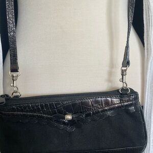 Black Moc Crocodile and Canvas - Small bag with removable strap.